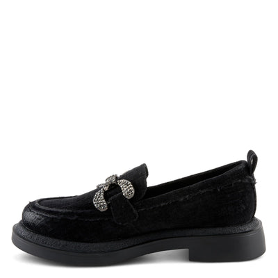 PATRIZIA Women's Marlen Velvet Loafers with Metal Ornamentation, Crystal Details, and Comfortable Fit Black EU 40 / US 9