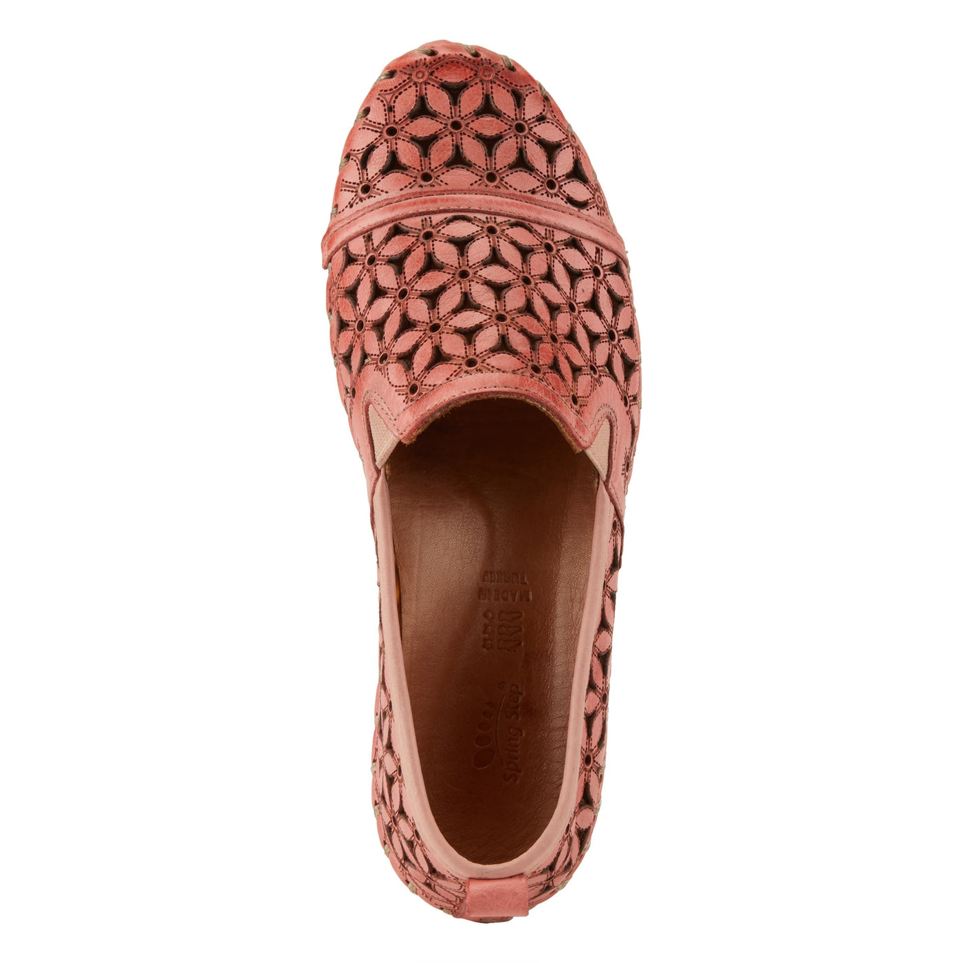 Spring Step Flowerflow Shoes for Women - Leather Womens Loafer with Floral Laser Cutout - Comfortale Slip-On Shoes for Womens