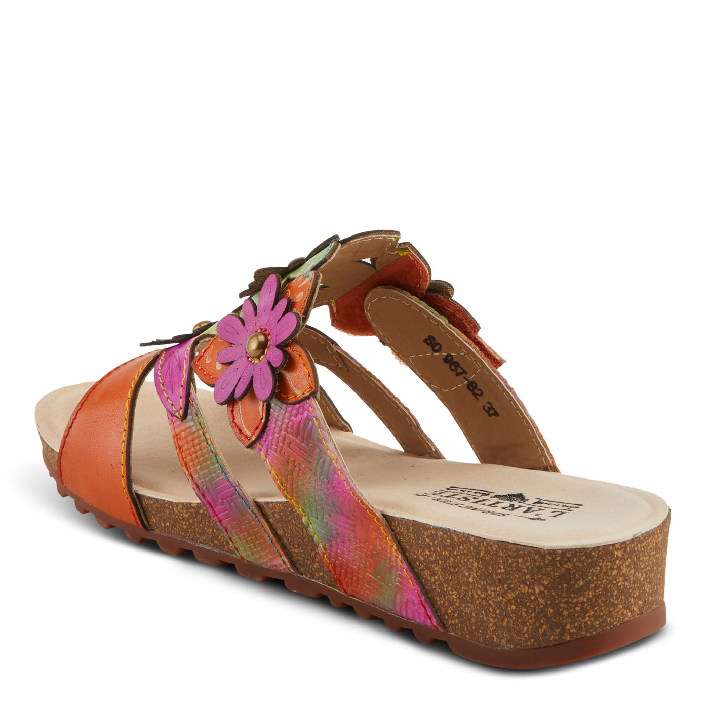Spring Step L'Artiste Women's LAVONDA - Hand-Painted Floral Sandals with Padded Footbed Orange Multi EU 37 / US 6.5-7