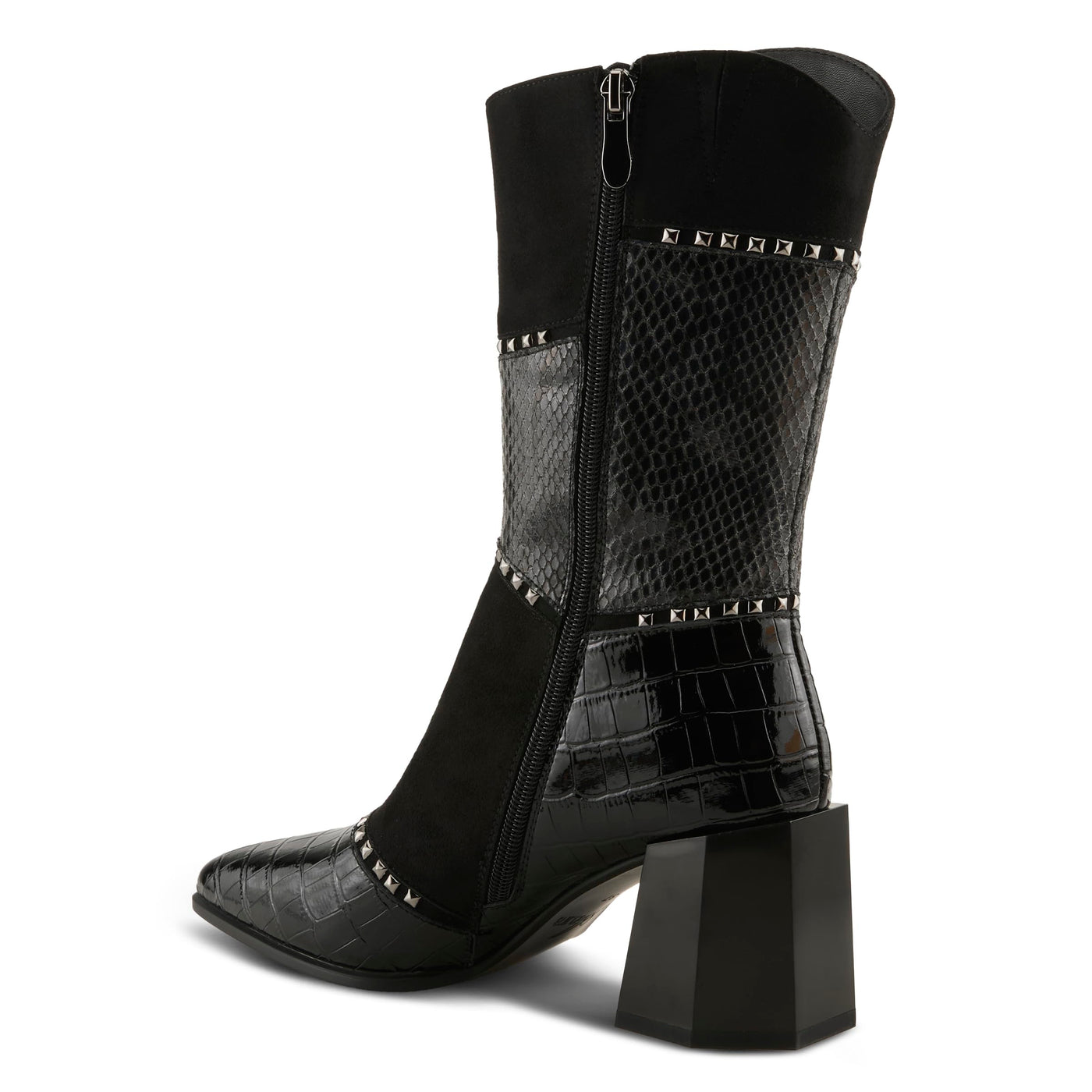 Azura Women's ZAYRINA Mid-Shaft Leather Boots with Animal Print, Stud Details, and Zipper Closure Black EU 41 / US 9.5-10