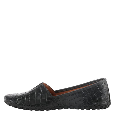 Spring Step Kathaleta-Croco Shoes for Women - Ladies Leather Booties with Rubber Outsole - Comfortable Slip-On Flat Shoes for Womens - Black EU 41 / US 9.5-10