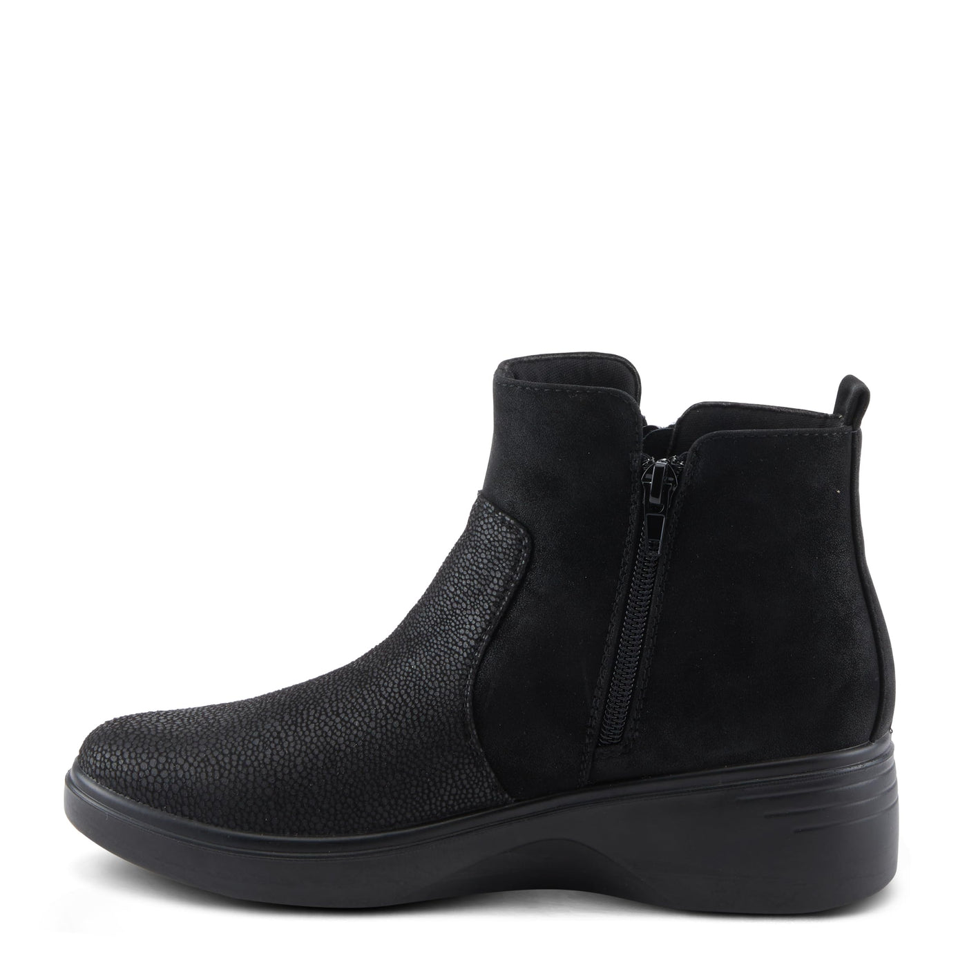 Flexus Women's YANCEY Wedge Booties with Embossed Pattern, Dual Zippers, and Comfortable Fit Black EU 37 / US 6.5-7