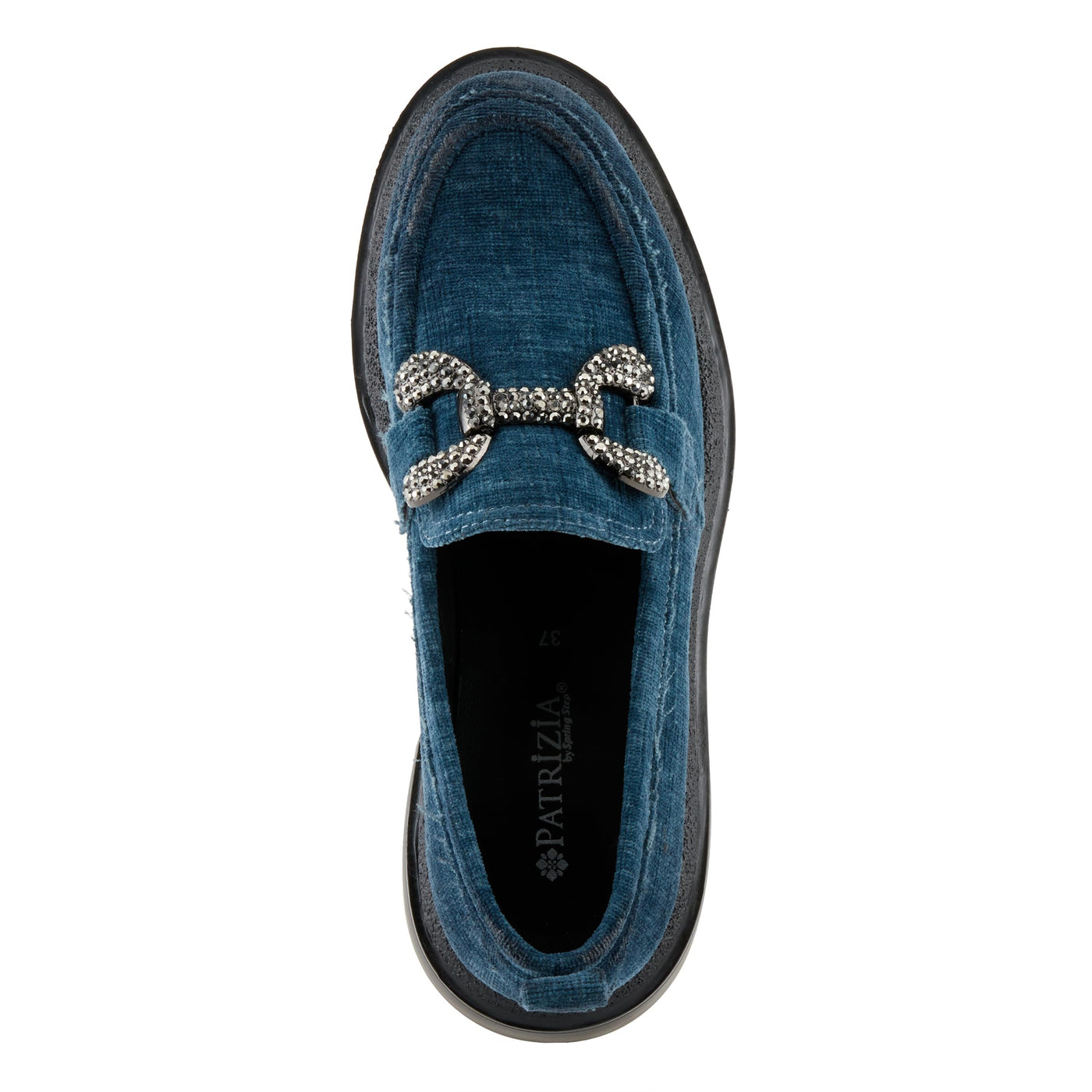 PATRIZIA Women's Marlen Velvet Loafers with Metal Ornamentation, Crystal Details, and Comfortable Fit Blue EU 38/ US 7.5-8