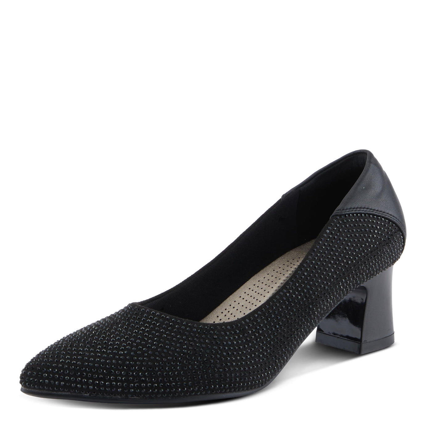 PATRIZIA Women's Senna Block Heel Pumps with Pointy-Toe Silhouette, Shimmering Crystals, and Comfortable Fit Black EU 38/ US 7.5-8
