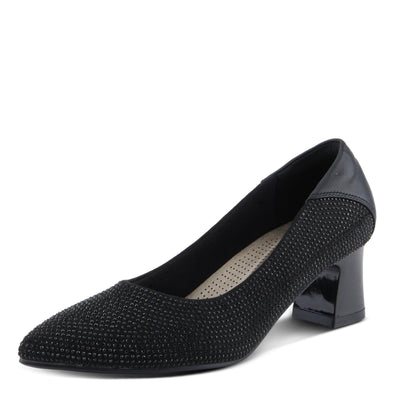 PATRIZIA Women's Senna Block Heel Pumps with Pointy-Toe Silhouette, Shimmering Crystals, and Comfortable Fit Black EU 38/ US 7.5-8