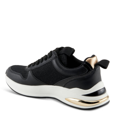 PATRIZIA Women's URSA Platform Sneakers with Sparkling Upper, Gold Metallic Accents, and Comfortable Fit Black EU 40 / US 9