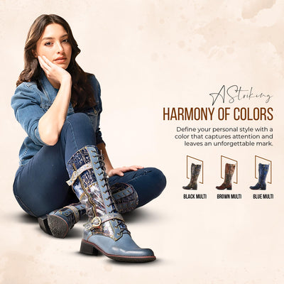 Spring Step L'Artiste Women's Vaneyck Leather Tall Boot Blue Multi EU 41 / US 9.5-10