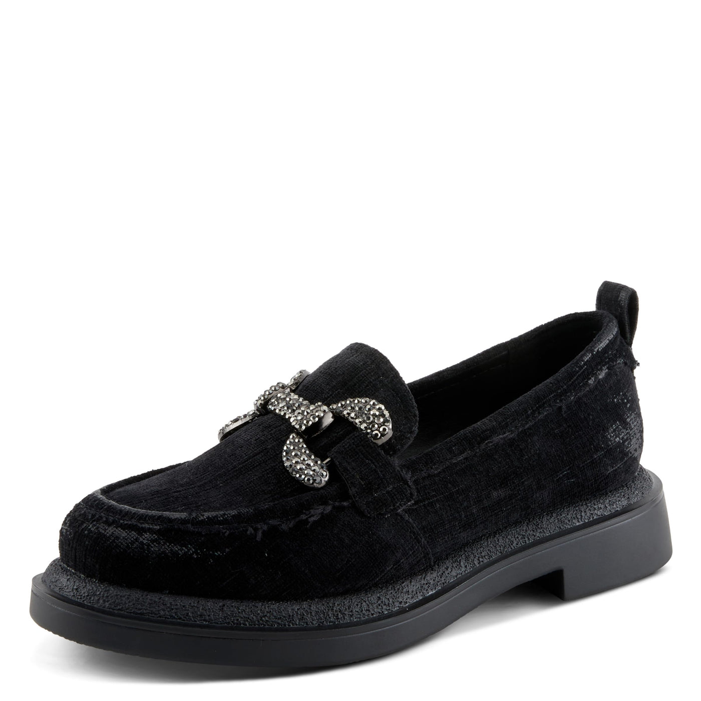 PATRIZIA Women's Marlen Velvet Loafers with Metal Ornamentation, Crystal Details, and Comfortable Fit Black EU 40 / US 9