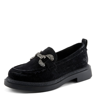 PATRIZIA Women's Marlen Velvet Loafers with Metal Ornamentation, Crystal Details, and Comfortable Fit Black EU 40 / US 9