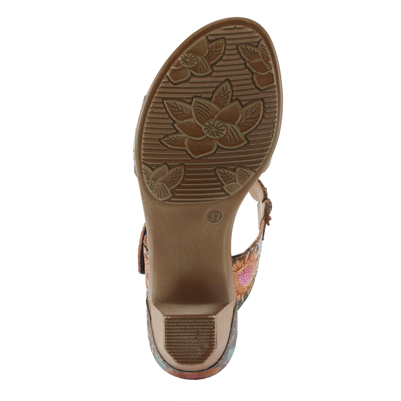 Spring Step L'Artiste Women's SUMMERFUN Hand-Painted Sandals - Leather Wrapped Heel, Asymmetrical Flower Design Navy Multi EU 42 / US 10.5-11