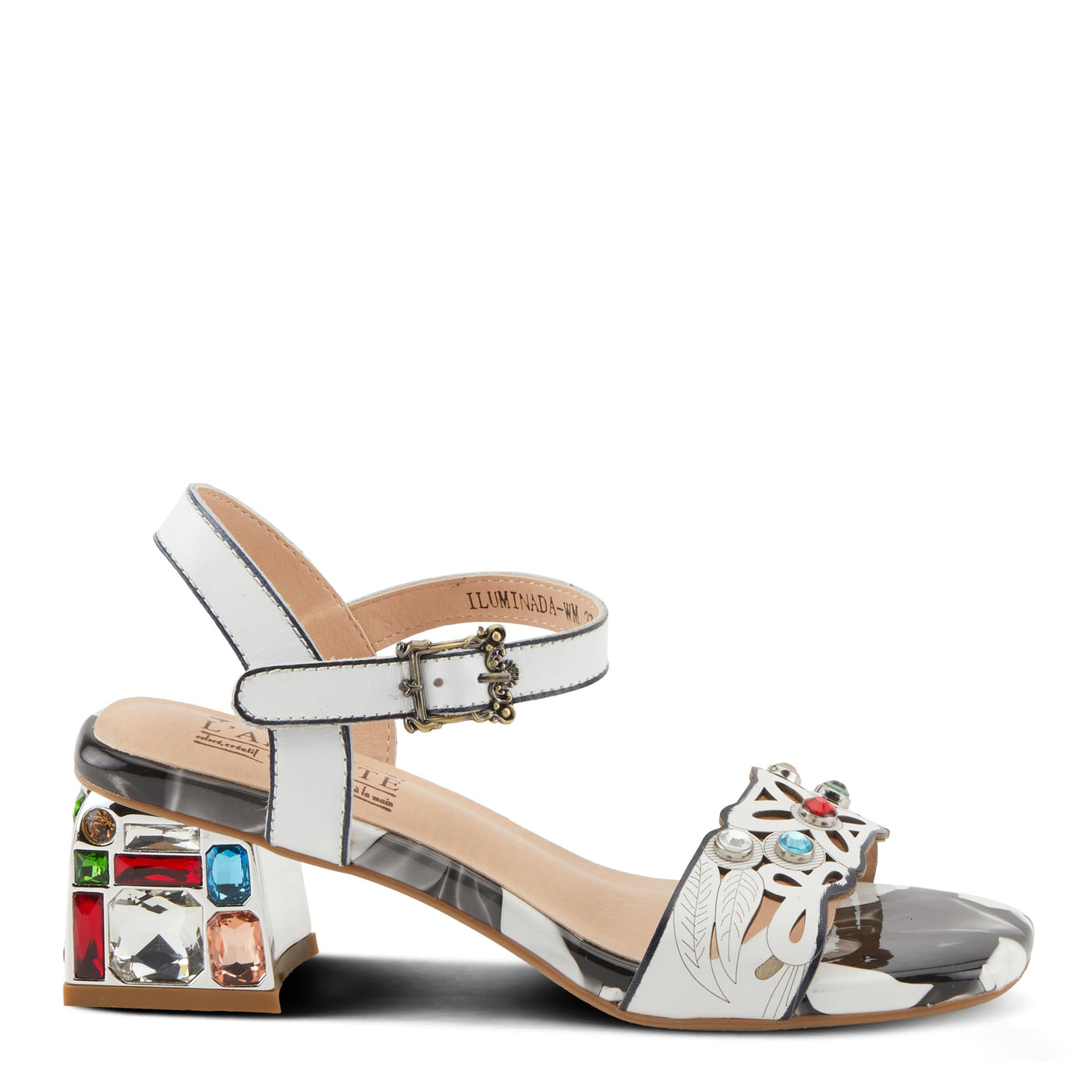 Spring Step L'Artiste Women's ILUMINADA Jewel Heel Sandals - Sparkling Glamour and Sophisticated Comfort White Multi EU 41 / US 9.5-10