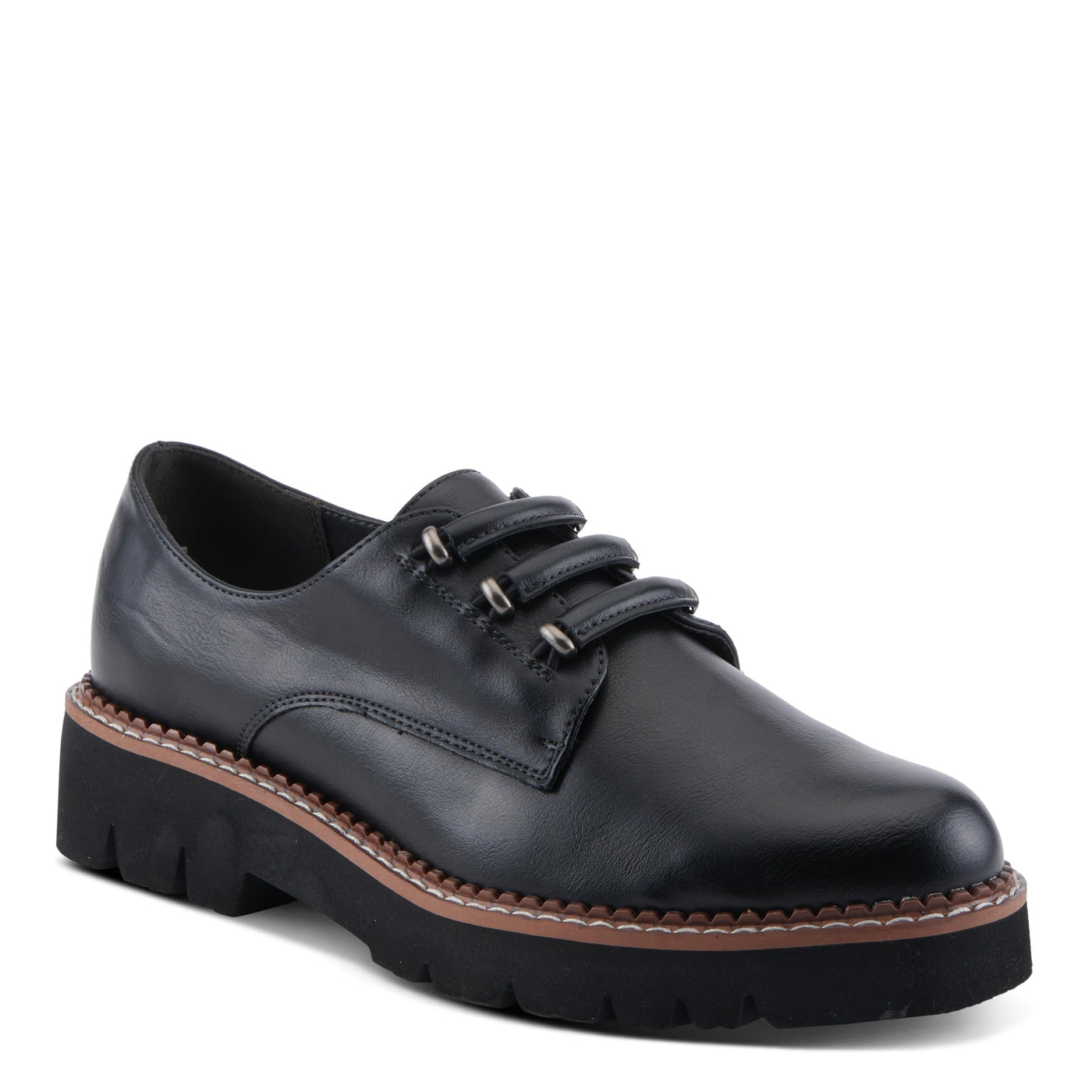 PATRIZIA Women's HAZELINA Oxfords with Burnished Finish, Elastic Laces, and Lightweight EVA Sole Black EU 36 / US 5.5-6