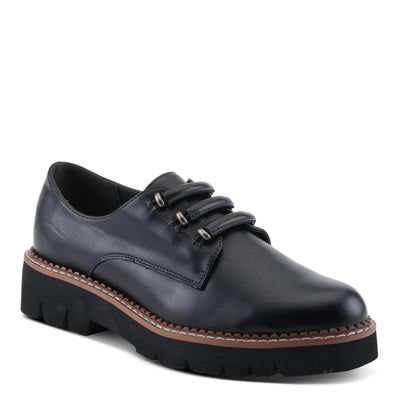 PATRIZIA Women's HAZELINA Oxfords with Burnished Finish, Elastic Laces, and Lightweight EVA Sole Black EU 36 / US 5.5-6