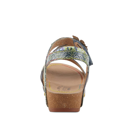 Spring Step L'Artiste Women's BELOVED Hand-Painted Low Cork Wedge Slide Sandals Teal Multi EU 37 / US 6.5-7