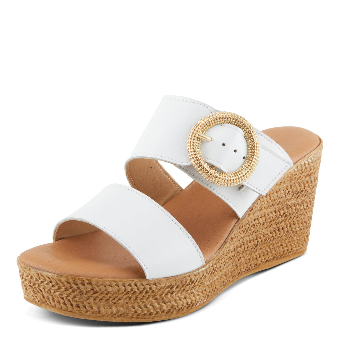 Spring Step MARES Women's Wedge Slip-On Sandals - Chic Buckle Detail, Dual Leather Straps, Comfortable Footbed, Platform for Added Height White EU 39 / US 8.5