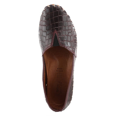 Spring Step Kathaleta-Croco Shoes for Women - Ladies Leather Booties with Rubber Outsole - Comfortable Slip-On Flat Shoes for Womens - Bordeaux EU 37 / US 6.5-7