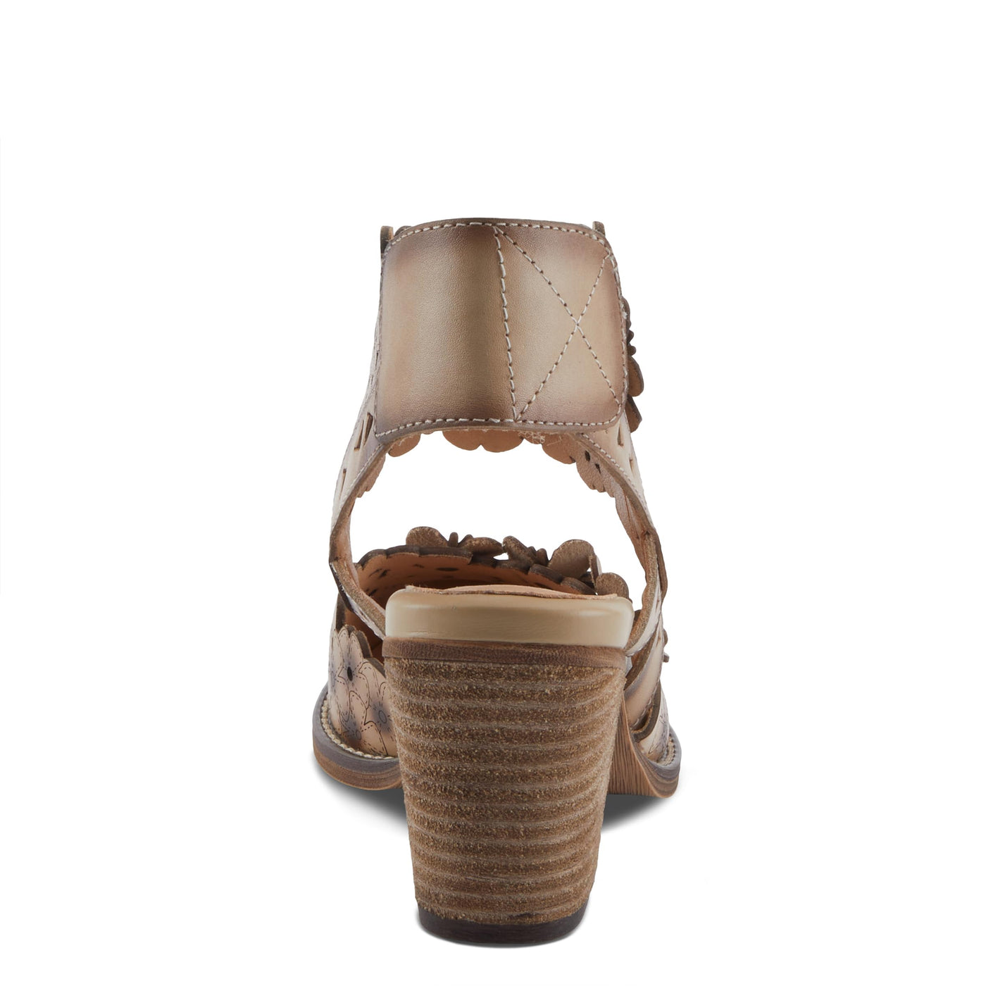 L'Artiste Women's DISTINCTION Leather Ankle Strap Sandals – Hand-Painted Floral Laser Cutout, Adjustable Strap, Closed Toe Stacked Heel BEIGE EU 38 / EU 38 / US 7.5-8