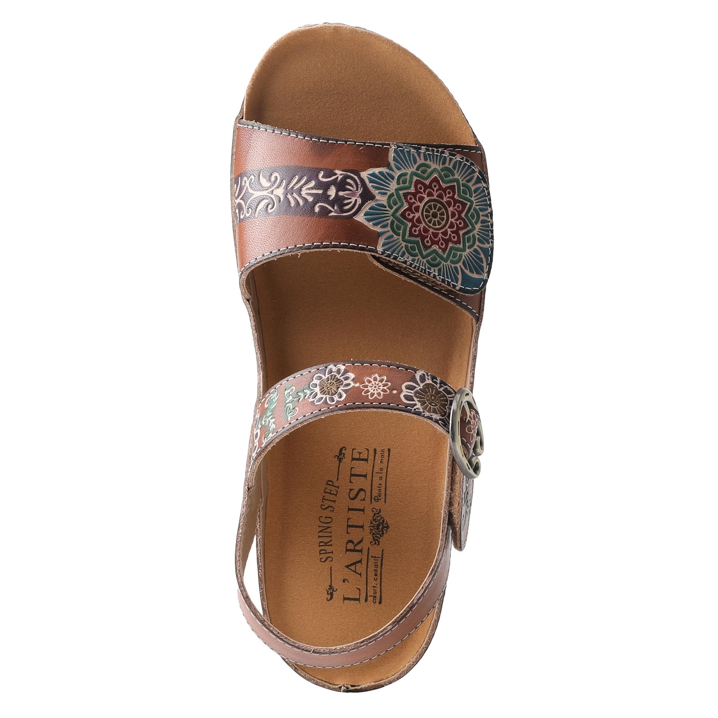 L'Artiste Women's ROSHNI Slingback Sandals – Hand-Painted Leather Floral Wedge with Adjustable Comfort Straps Camel Multi EU 35/5