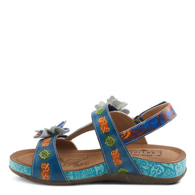 Spring Step L'Artiste Women's ERICA-SPRING Leather Slide Sandals with Decorative Floral Accents Blue Multi EU 36 / US 5.5-6