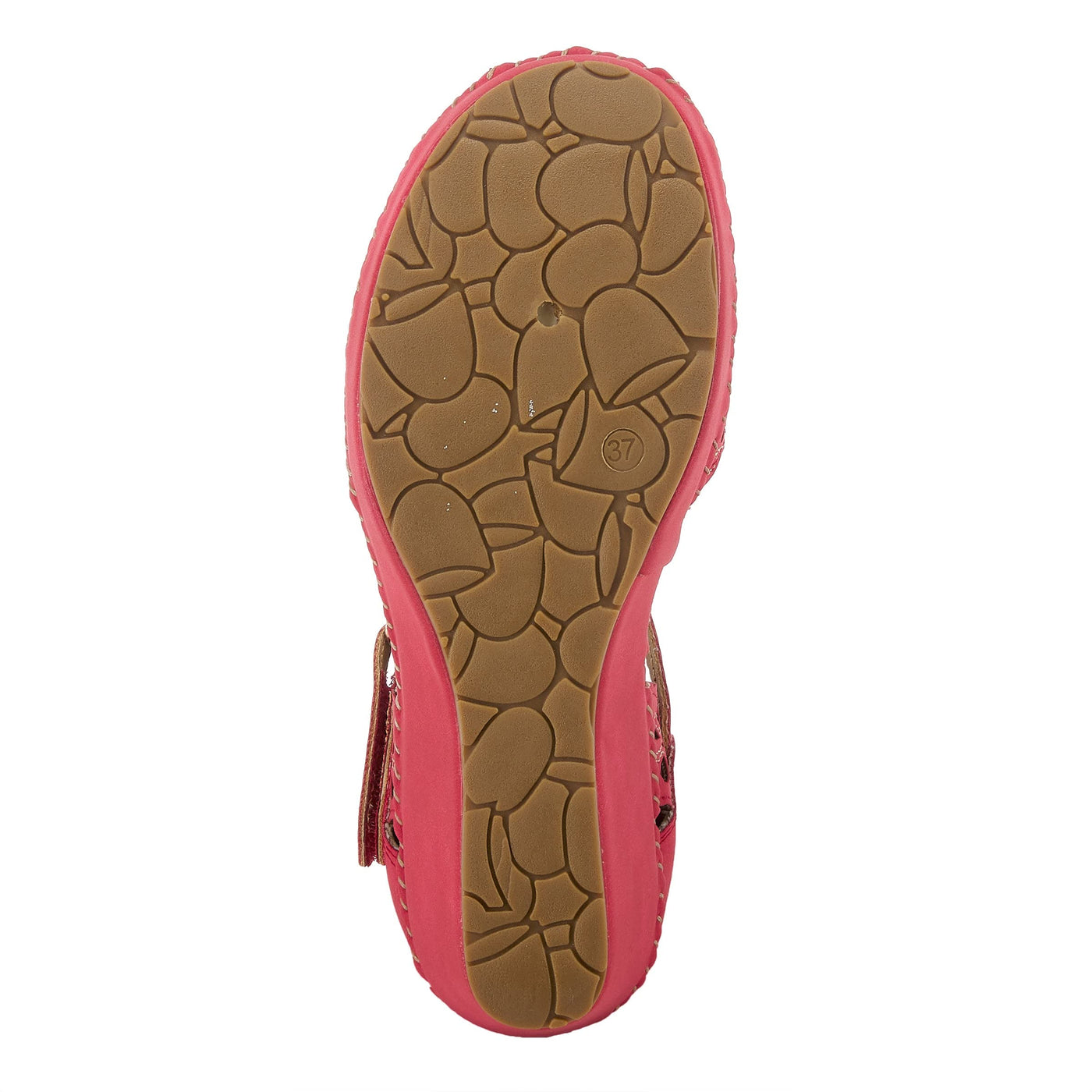 PATRIZIA Spring Step Gennina Wedge Sandals for Womens - Laser Cut Ladies Sandals with Embroidery - Hook and Loop Closure Womens Sandals - Dark Red EU 39 / US 8.5