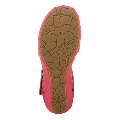 PATRIZIA Spring Step Gennina Wedge Sandals for Womens - Laser Cut Ladies Sandals with Embroidery - Hook and Loop Closure Womens Sandals - Dark Red EU 39 / US 8.5