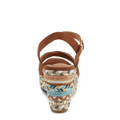 PATRIZIA Women's SLOANE Suede Ankle Strap Espadrille Wedge Sandals – Crisscross Design, Pyramid Stud Accents, Adjustable Buckle Closure