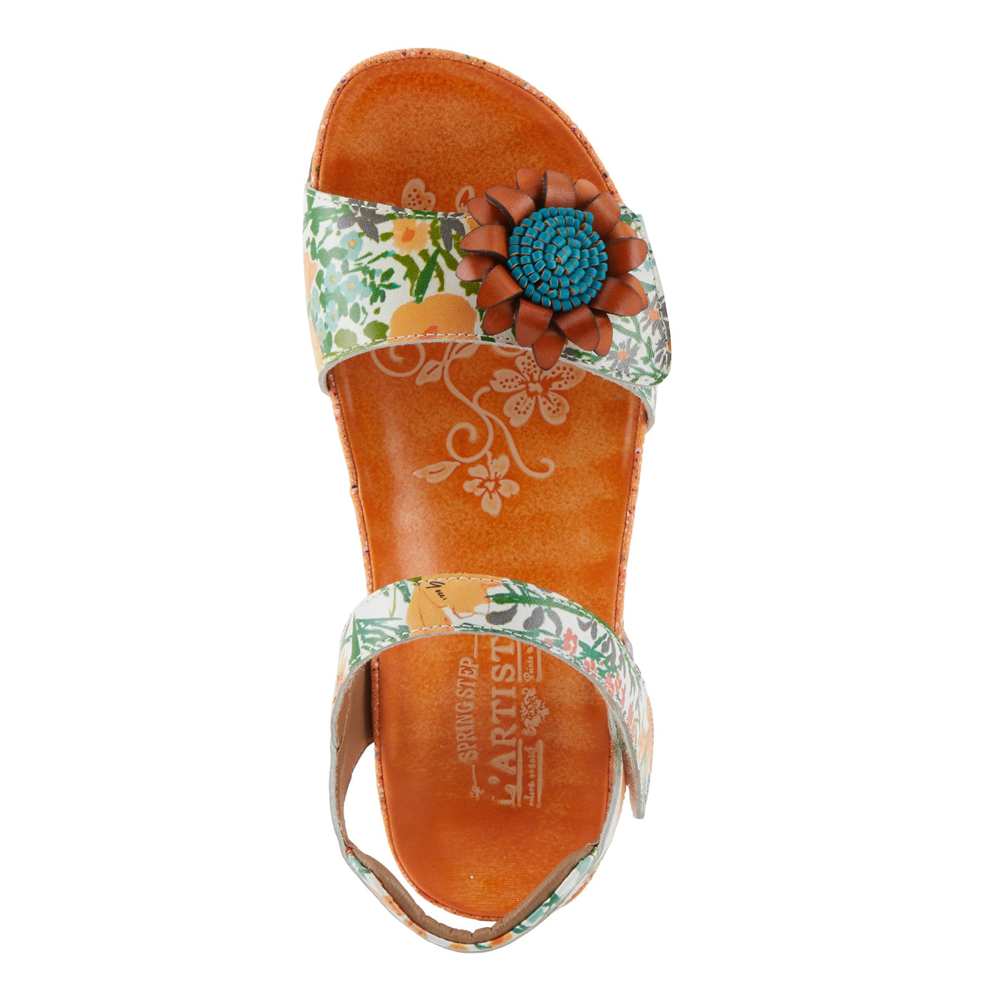 Spring Step L'Artiste Women's GLADYSTEE Leather Padded Sandals - Vibrant Hand-Painted Floral Design, Adjustable Fit