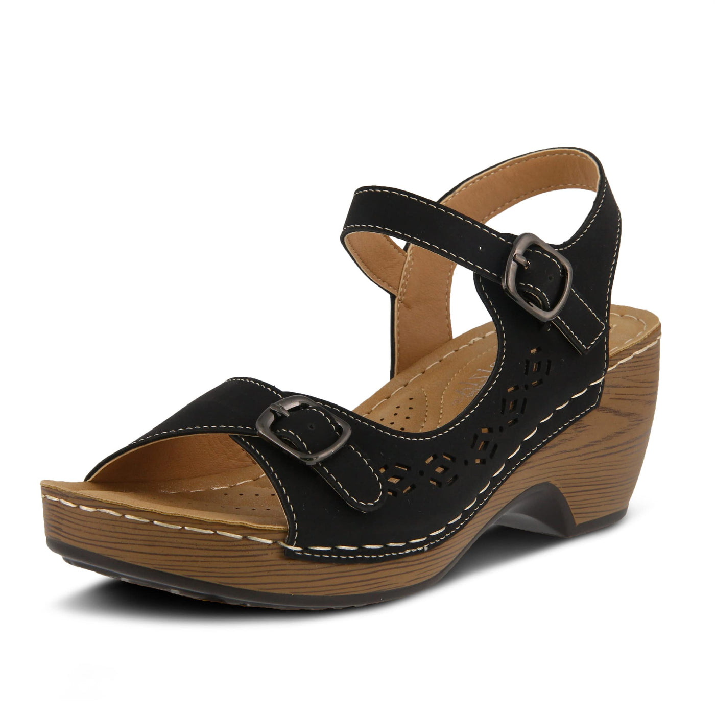 PATRIZIA Spring Step Shantay Wedge Sandals for Women - Ladies Sandals with Ankle Strap Buckle Closures - Womens Casuals Sandals for Outdoor - Black EU 37 / US 6.5-7
