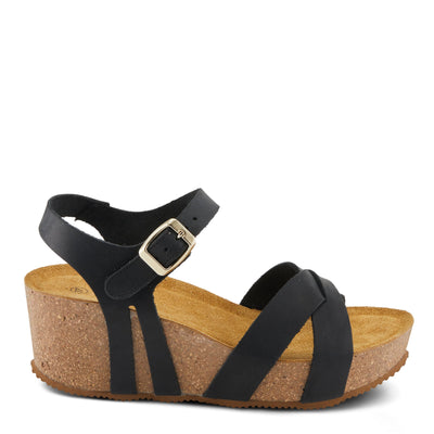 Spring Step BURTON Women's Wedge Sandals - Adjustable Buckle, Supple Leathers, Moldable Footbed Black EU 41 / US 9.5-10
