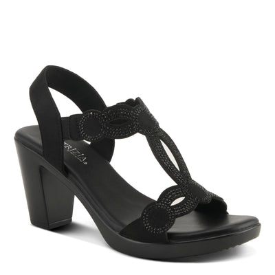 PATRIZIA Women's ILLARA Slip-On T-Strap Heels - Crystal Embellished, Elastic Goring, Cushioned Comfort BLACK EU 38 / US 7.5-8