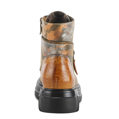 Spring Step L'Artiste Carnelian Booties for Women - Leather Ankle Boots with Lace-up and Zipper - Hand-Painted Womens Boots for Outdoor - Camel Multi EU 42 / US 10.5-11