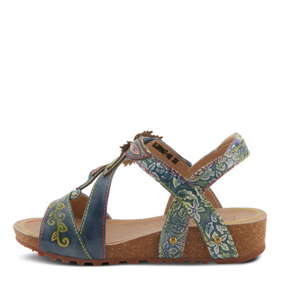 Spring Step L'Artiste Women's BELOVED Hand-Painted Low Cork Wedge Slide Sandals Teal Multi EU 36 / US 5.5-6