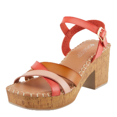 PATRIZIA Women's SANDRINE Quarter Strap Cork Platform Sandals Red Multi EU 38 / US 7.5-8