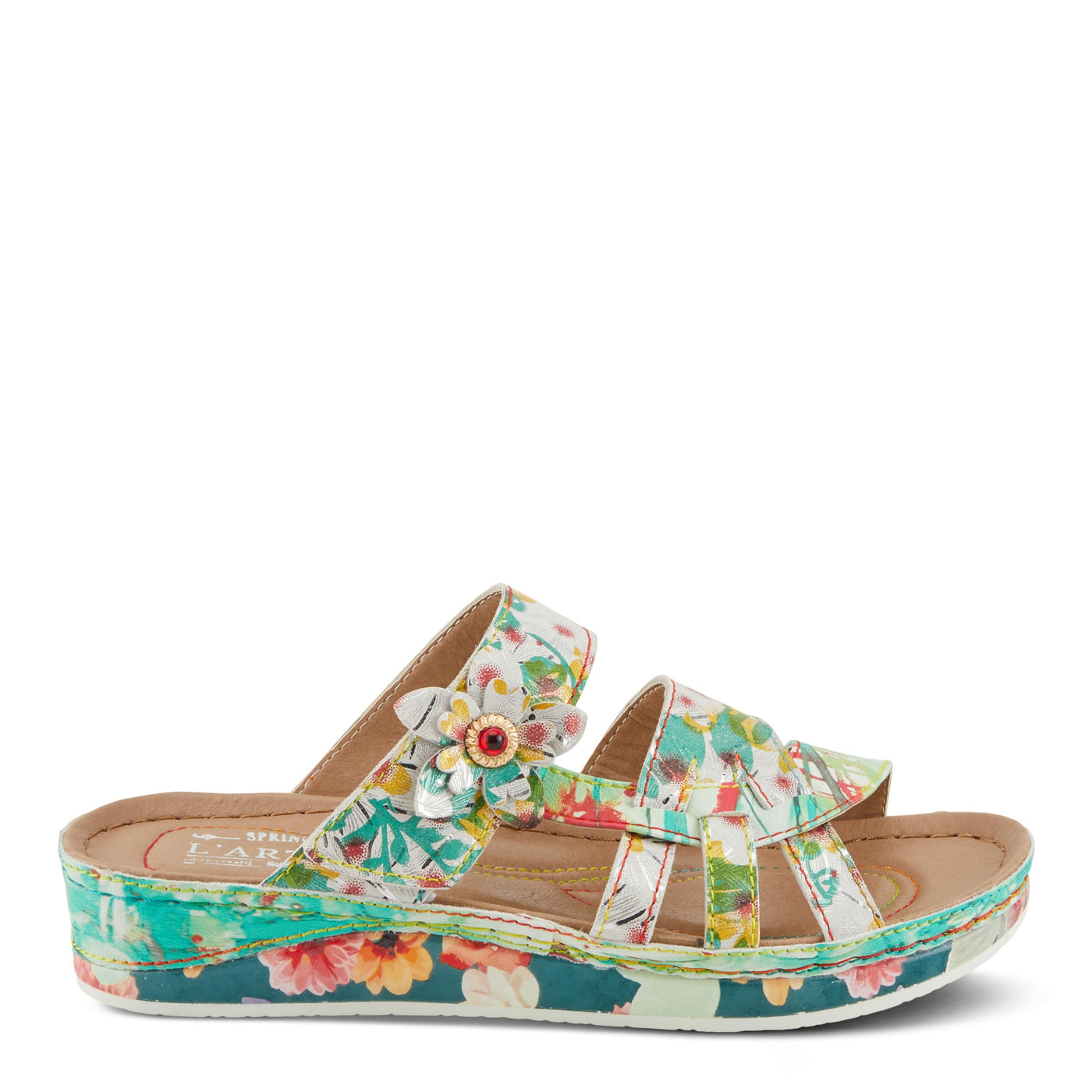 Spring Step L'Artiste Women's CAIMANALA Floral Slide Sandals with Adjustable Closure Mint Green Multi EU 37 / US 6.5-7