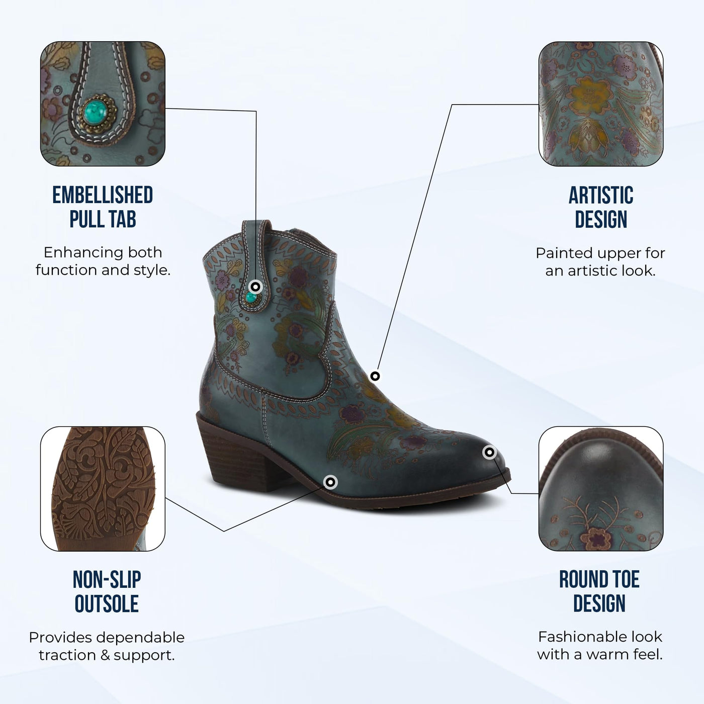 Spring Step L'Artiste Galop Boot for Womens - Ankle Boots with Inside Zipper Closure - Comfortable Western Ladies Boots for Outdoor - Blue EU 36 / US 5.5-6