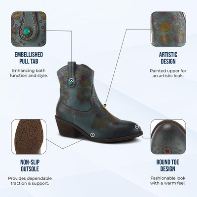 Spring Step L'Artiste Galop Boot for Womens - Ankle Boots with Inside Zipper Closure - Comfortable Western Ladies Boots for Outdoor - Blue EU 36 / US 5.5-6