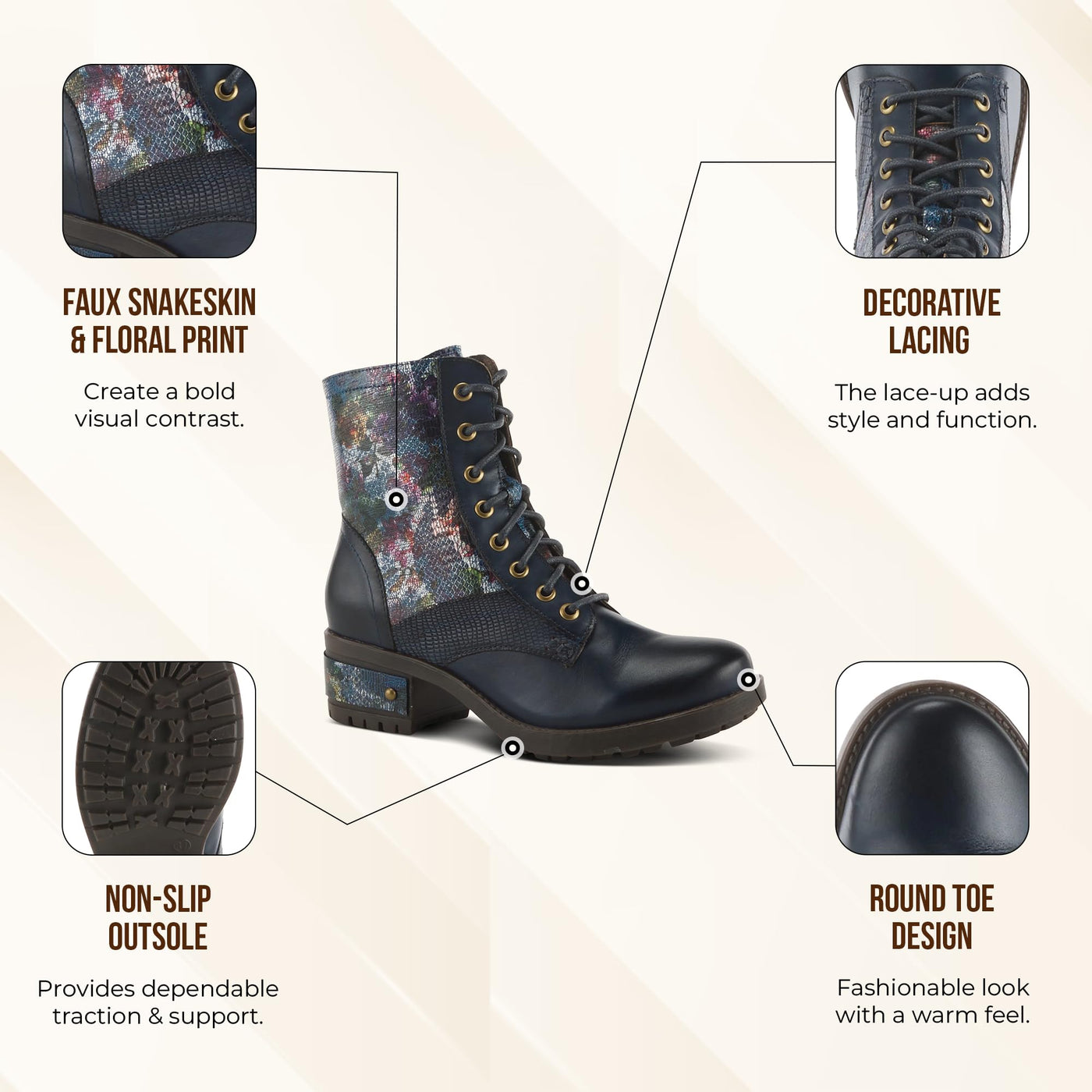 L'Artiste by Spring Step Marty Met Hand Painted Metallic Floral Ankle Boots for Women | Shoes for Women with Arch Support and Flexible Sole