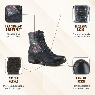 L'Artiste by Spring Step Marty Met Hand Painted Metallic Floral Ankle Boots for Women | Shoes for Women with Arch Support and Flexible Sole