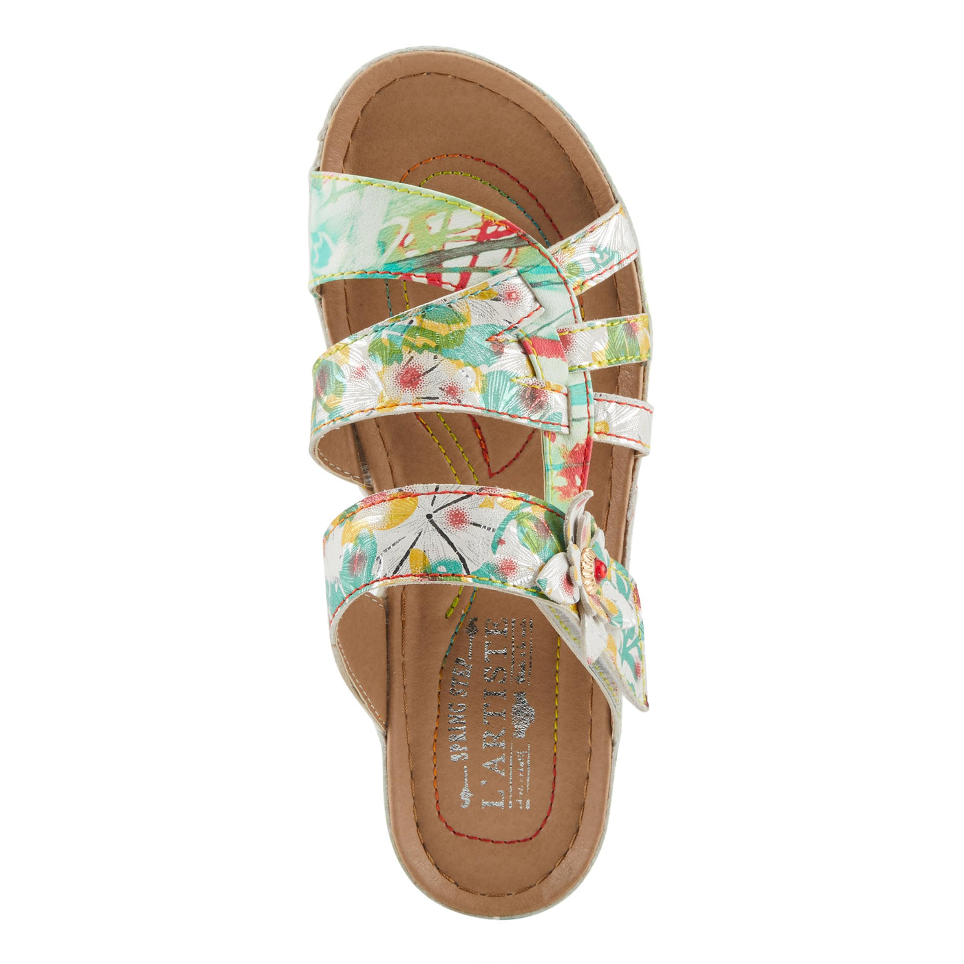 Spring Step L'Artiste Women's CAIMANALA Floral Slide Sandals with Adjustable Closure Mint Green Multi EU 37 / US 6.5-7