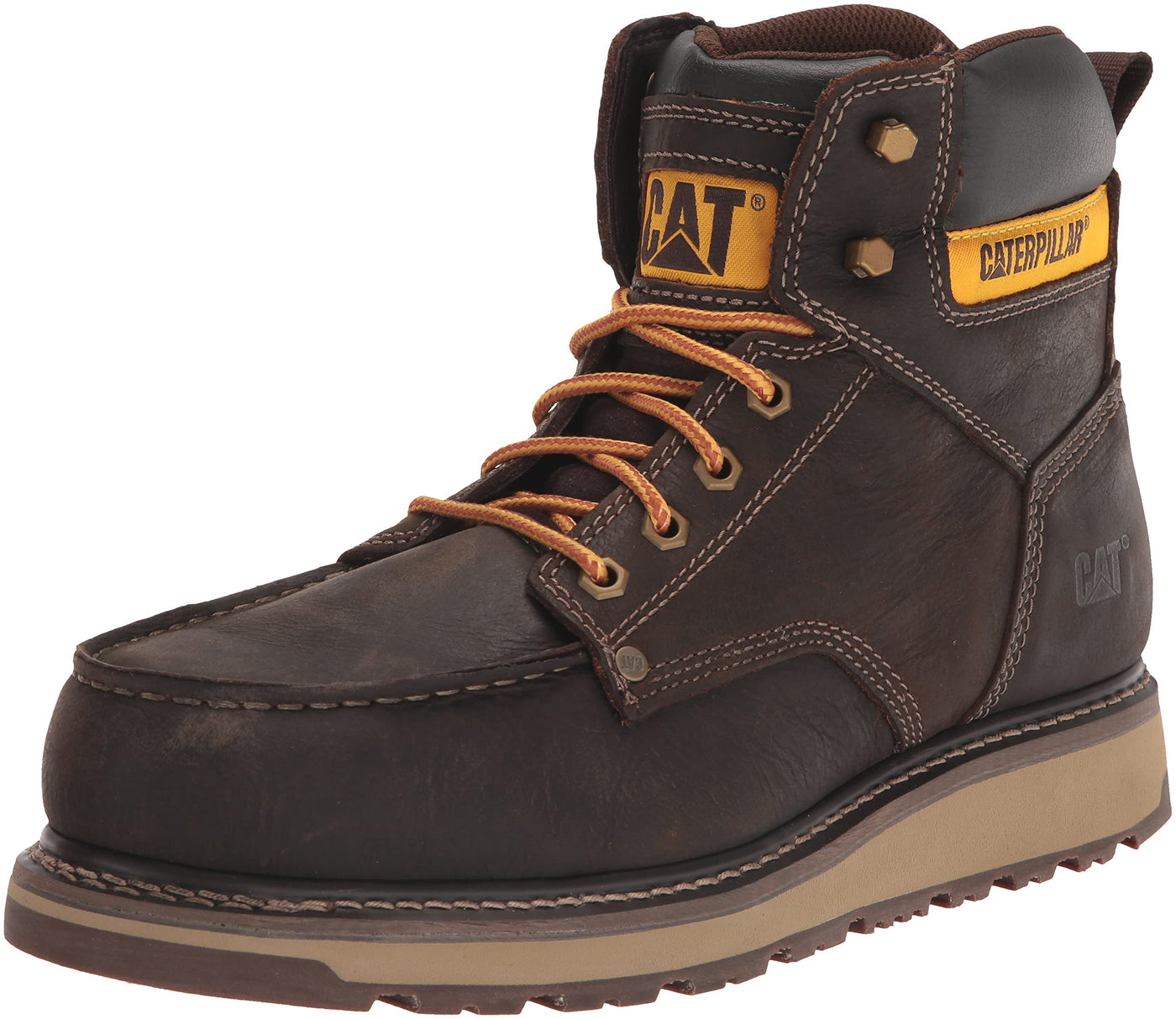 Cat Footwear Calibrate Steel Toe Construction Boot, Mens Leather Brown, 7.5