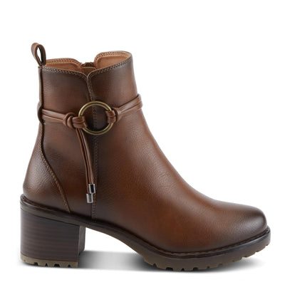 PATRIZIA Women's BRIGGS Heeled Booties with Burnished Finish, Decorative Laces, and Zipper Closure Medium Brown EU 42 / US 10.5-11