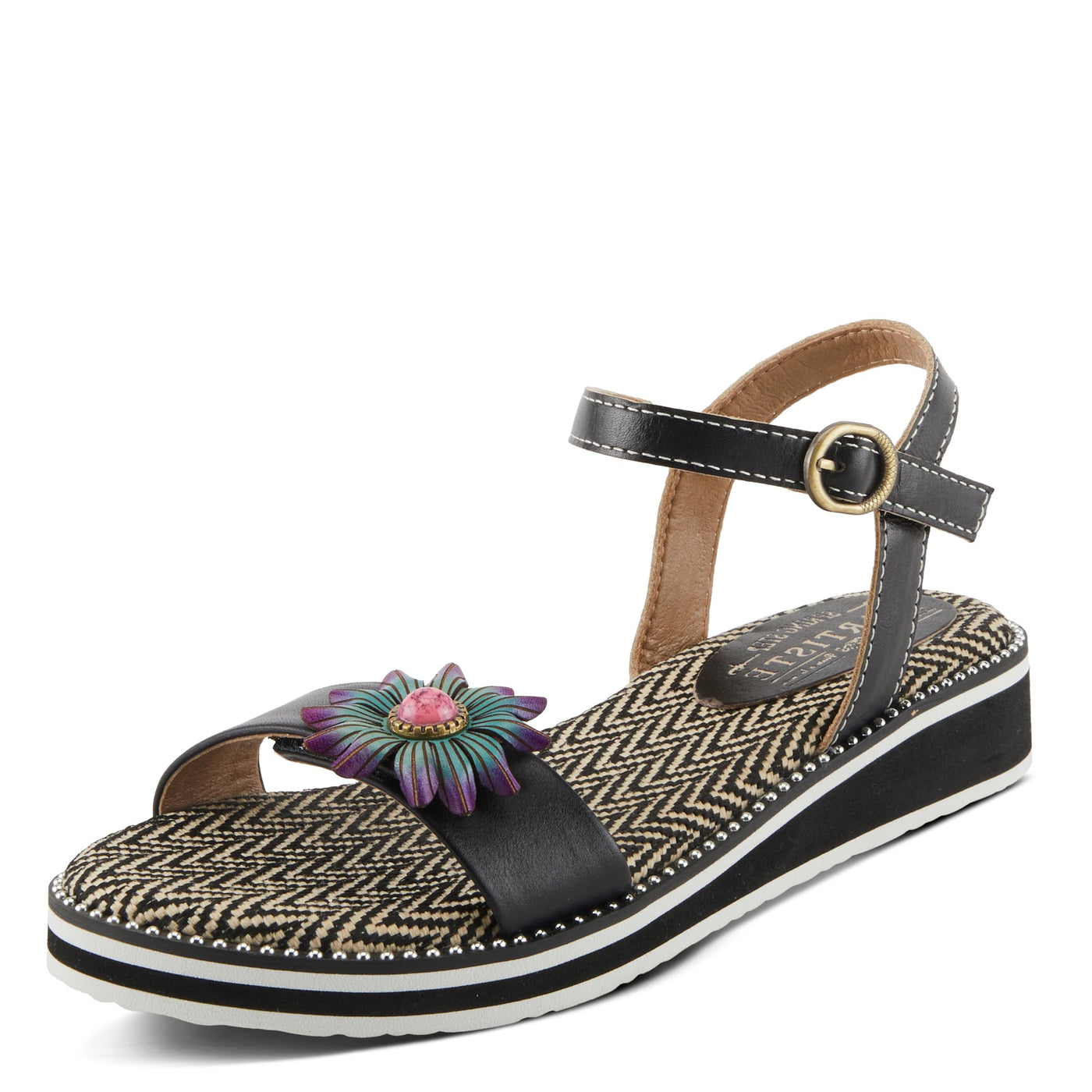 Spring Step L'Artiste Women's Tilton - Casual-Chic Hand-Painted Floral Sandals Black EU 35 / US 5