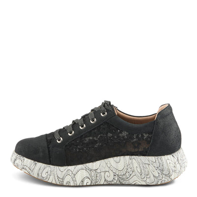 L'Artiste Women's SNEAKHEART Lace-Up Sneakers – Metallic Floral Embroidery, Breathable Mesh, Removable Insole, Street-Chic Design Black Multi EU 39 / US 8.5