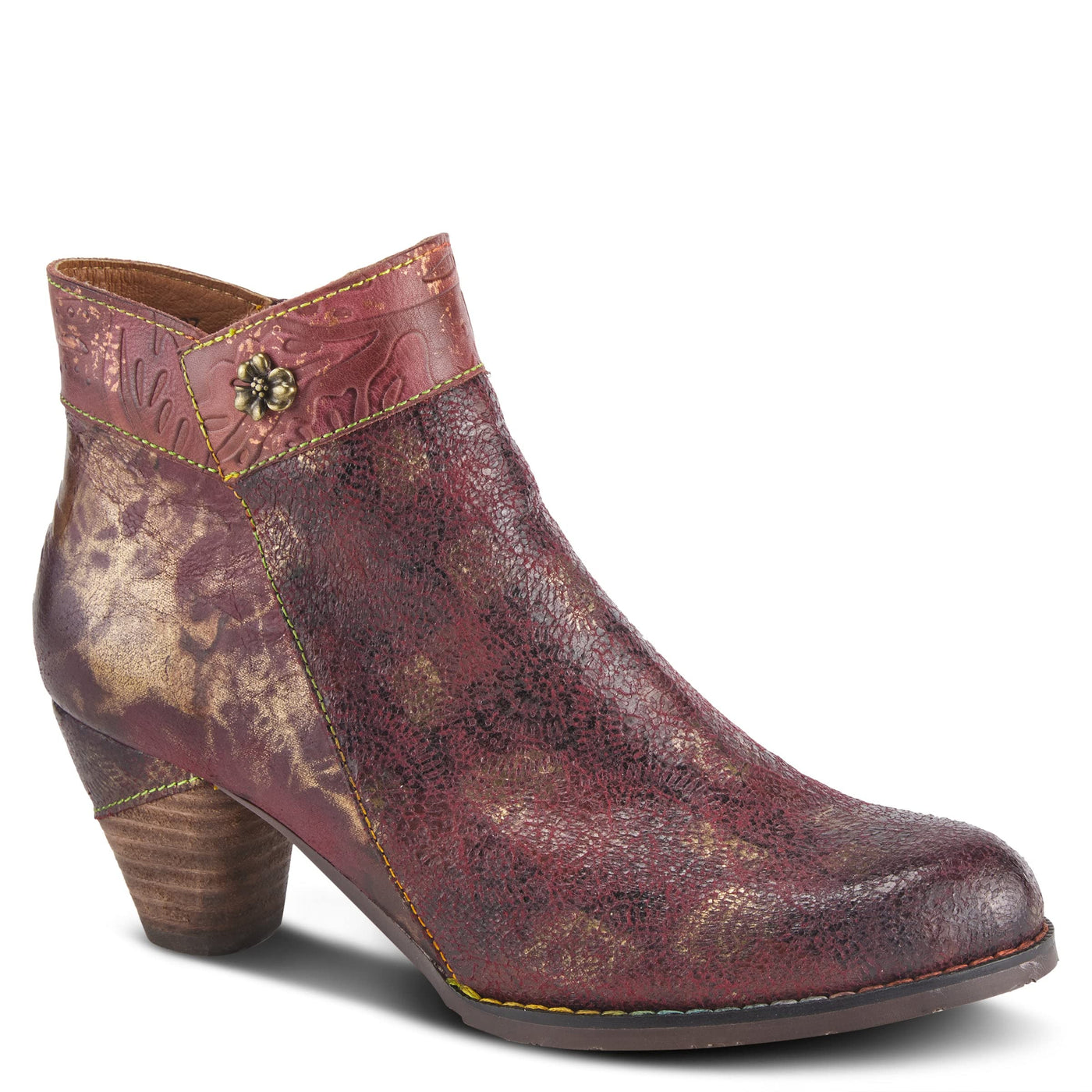 Spring Step L'Artiste Bestlove Ankle Boots for Women Low Heel | Casual Women's Boots Women with Metallic Brush Strokes and Cushion Footbed Bordeaux Multi EU 36 / US 5.5-6