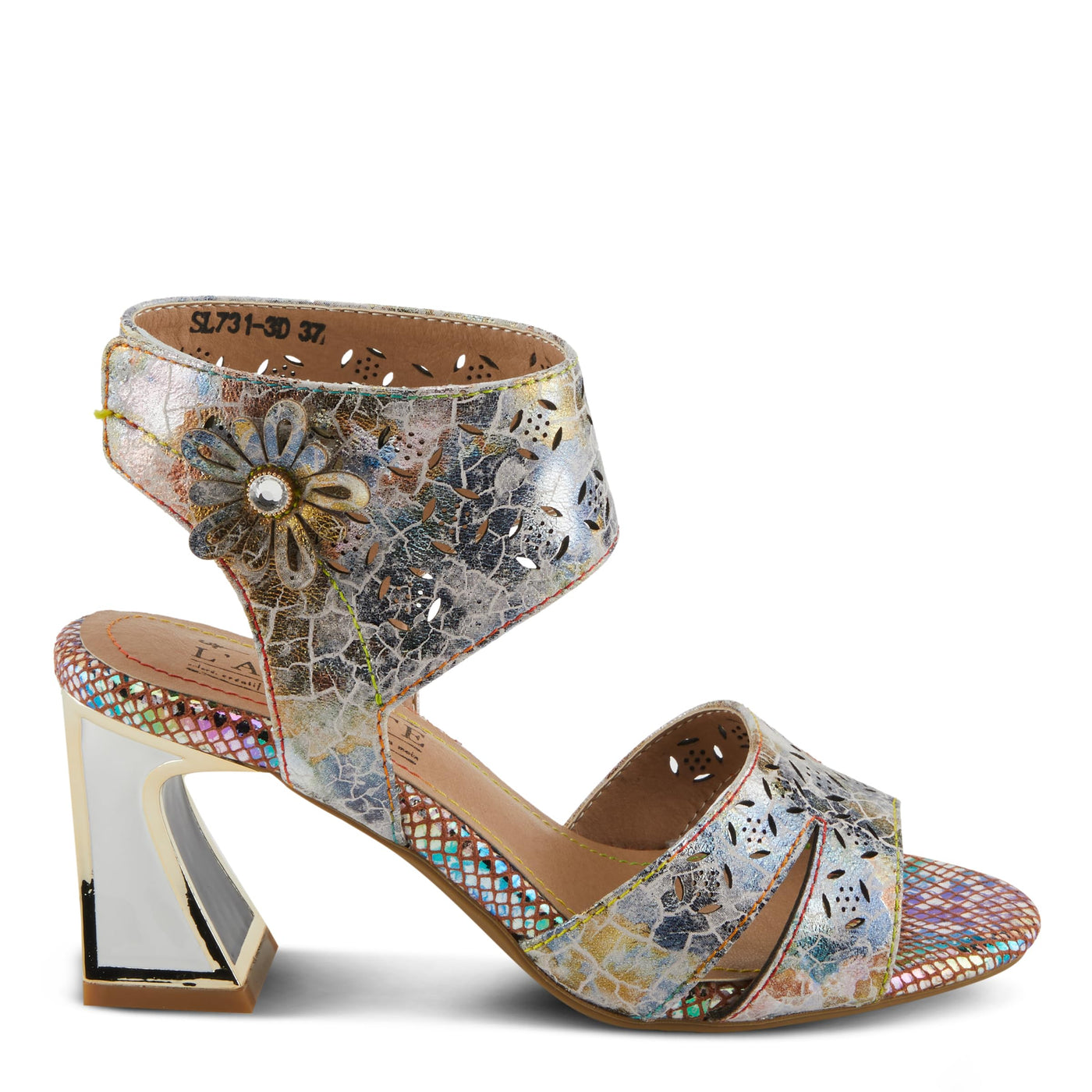 Spring Step L'Artiste Women's POSTER-METAL Metallic Leather Sandals, Artistic Elegance and Modern Design Beige Multi EU 40 / US 9