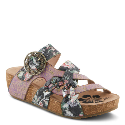 Spring Step L'Artiste Women's BRADY Hand-Painted Floral Cork Wedge Sandals Lilac Multi EU 41 / US 9.5-10
