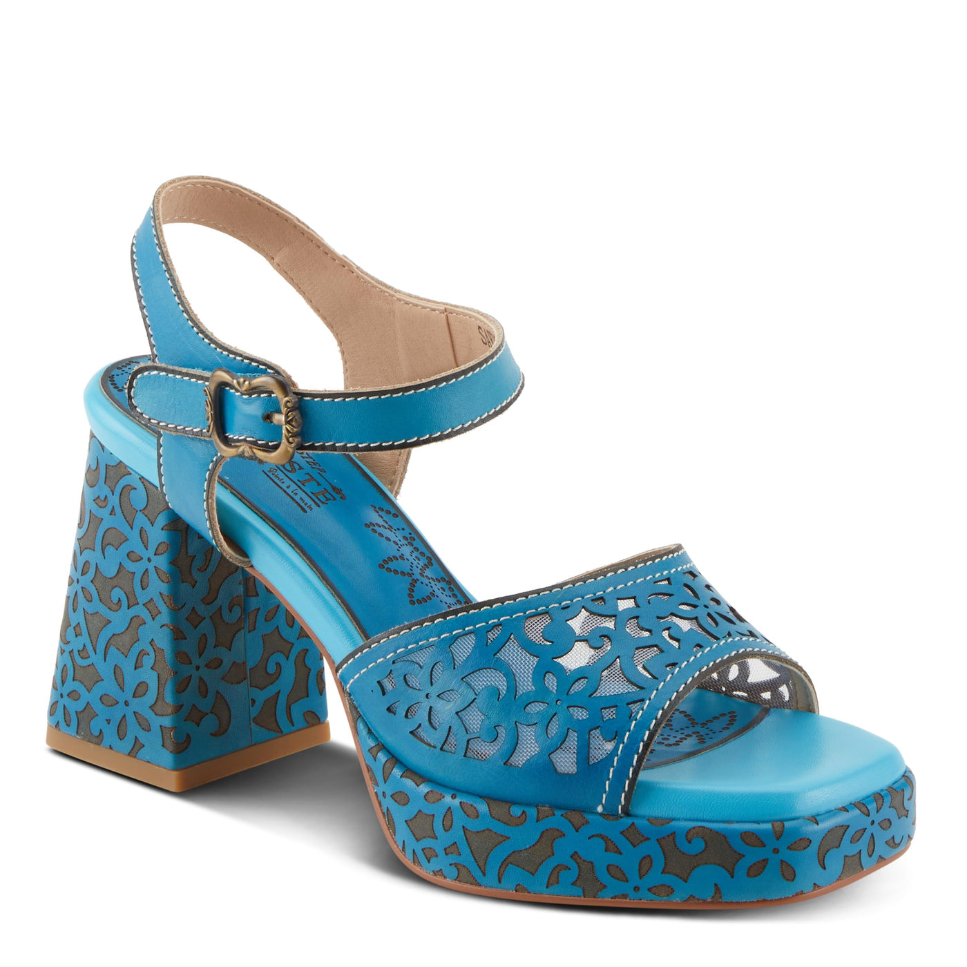 Spring Step L'Artiste Women's SAVYCHIC Platform Sandals - Open Toe, Leather and Mesh, Hook and Loop Closure Turquoise EU 42 / US 10.5-11