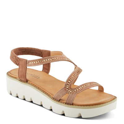 PATRIZIA Women's ZIGGED Zigzag Rhinestone Platform Stretch Back Sandals Tan EU 39 / US 8.5