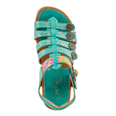 Spring Step L'Artiste Women's ACTIONETTA Artistic Sandals with Multiple Hook and Loop Closures Turquoise Multi EU 40 / US 9