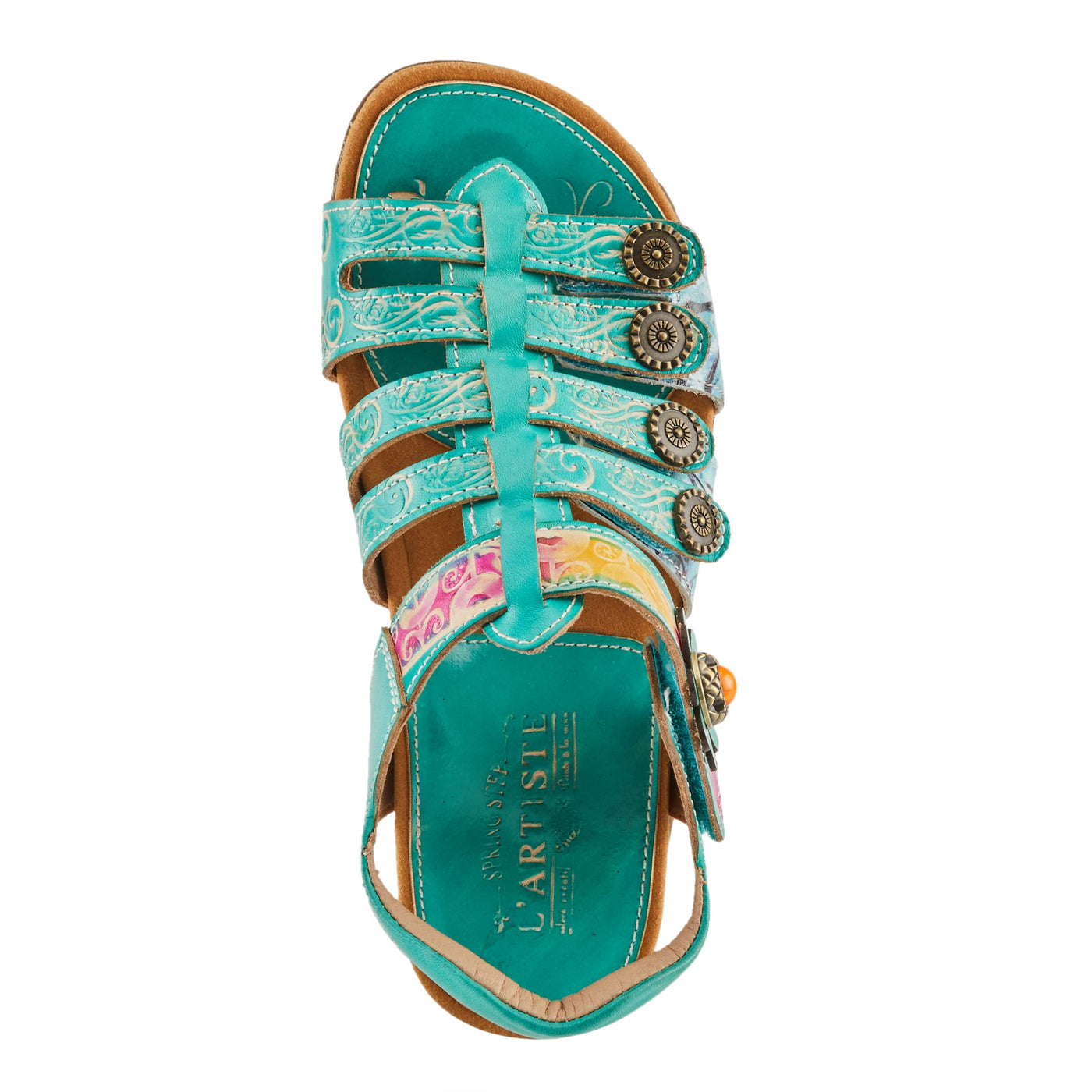 Spring Step L'Artiste Women's ACTIONETTA Artistic Sandals with Multiple Hook and Loop Closures Turquoise Multi EU 40 / US 9